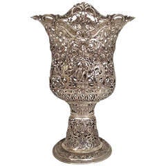 Antique Exceptional German 800. Silver Reticulated Vase c.1890