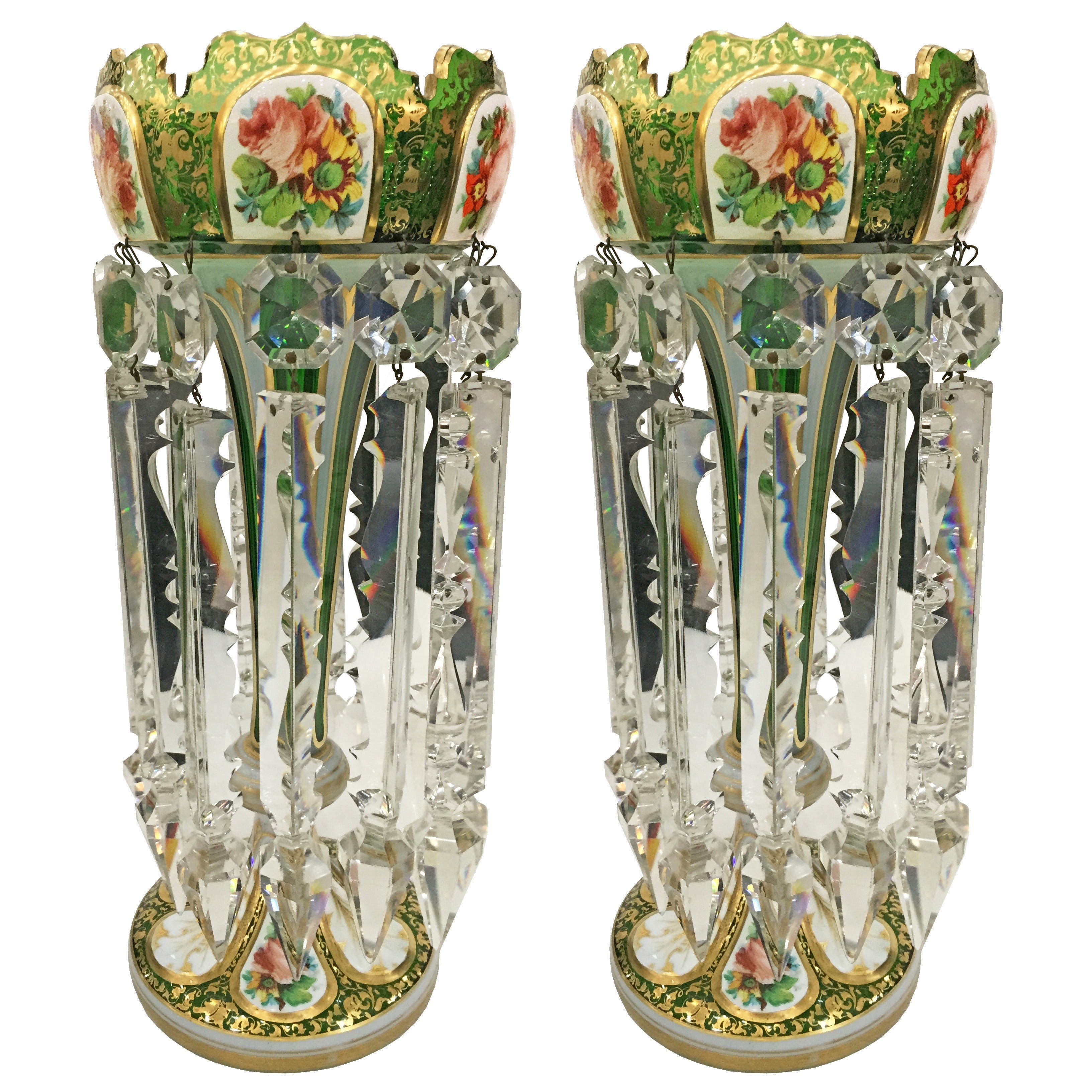 Bohemian Overlay Glass Lusters, Extra Large, 19th Century