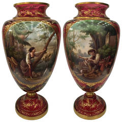 Rare and Important Bohemian Portrait Vases, 19th Century