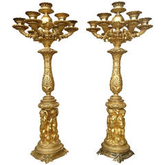 Magnificent French Empire Candelabra Dore Bronze with Putti, circa 1860