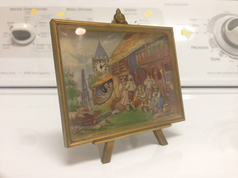 Mechanical Swiss Clock with Miniature Painting, circa 1930s In Excellent Condition For Sale In Redding, CA