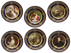 Antique Sett of Six Vienna Style Portrait Plates, circa 1900