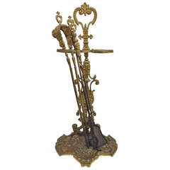 Beautiful French Cast Gilt Bronze Fireplace Tool Set c.1900