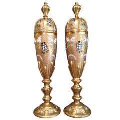 Massive Moser Covered Vases applied Flowers Heavy Gildding c.1890
