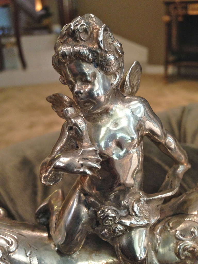 19th Century German 800. Silver Cornucopia Vase Putti with Bird 1