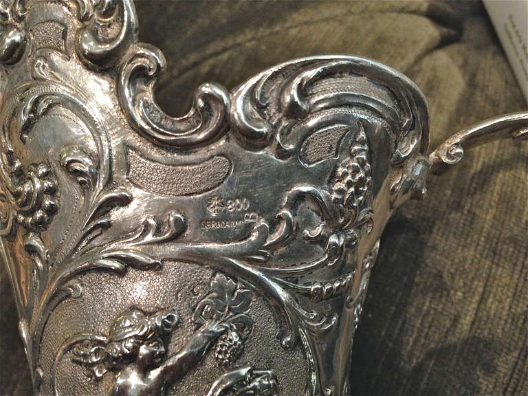 19th Century German 800. Silver Cornucopia Vase Putti with Bird 2