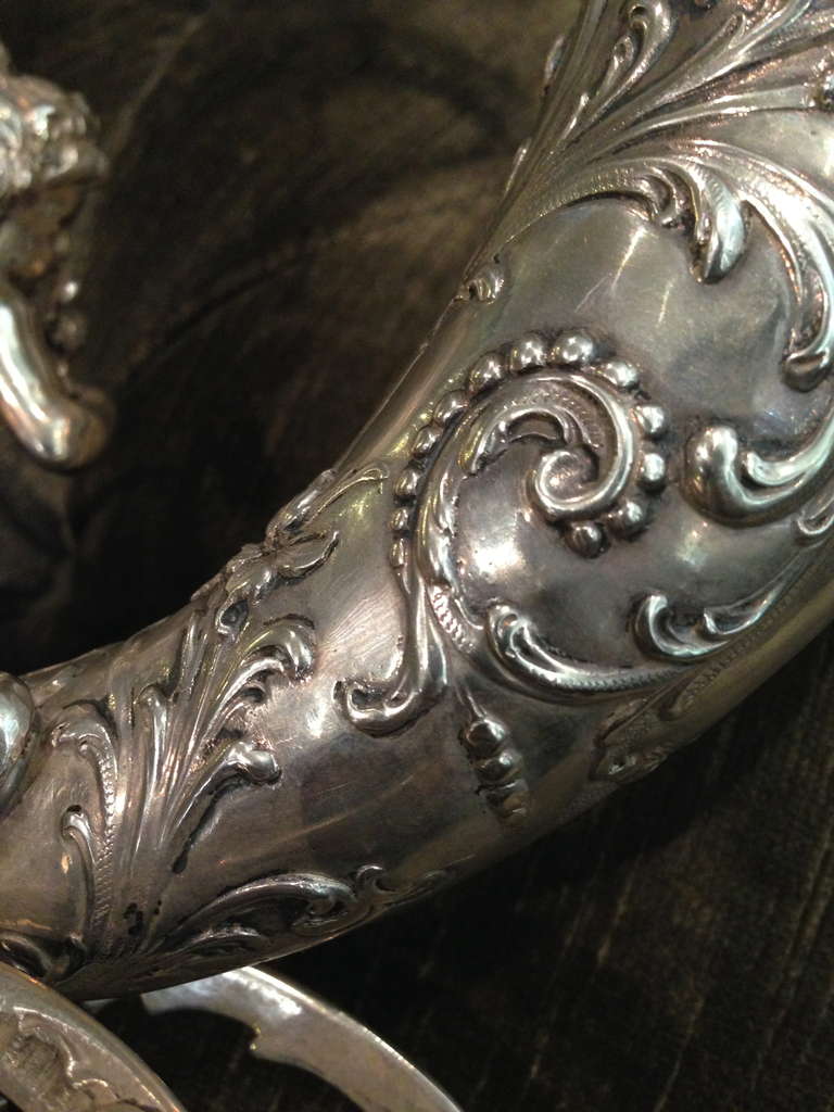 19th Century German 800. Silver Cornucopia Vase Putti with Bird 4