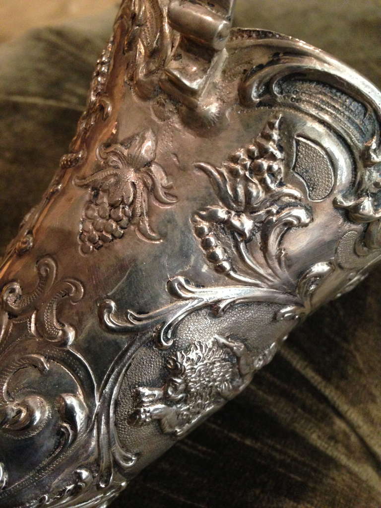 19th Century German 800. Silver Cornucopia Vase Putti with Bird 6