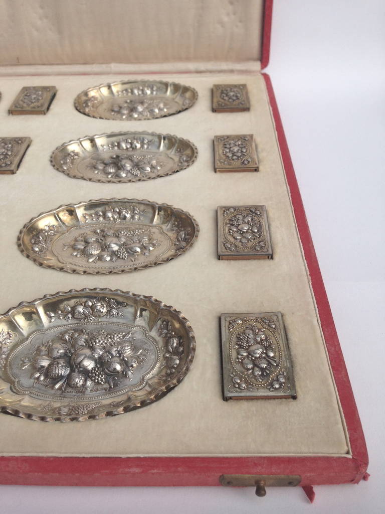 Rare German 800 Silver Match and Ashtray Boxed Set, circa 1920s In Excellent Condition For Sale In Redding, CA