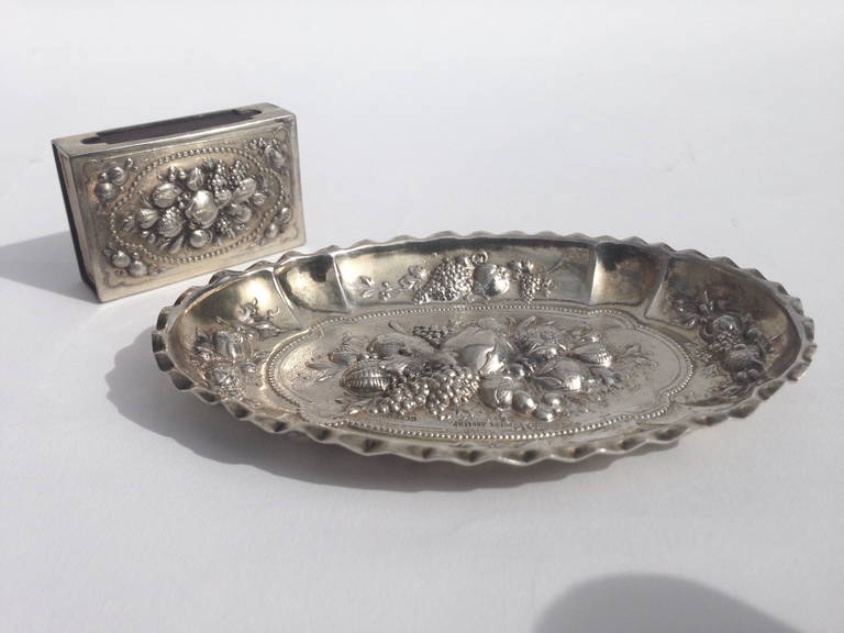 Sterling Silver Rare German 800 Silver Match and Ashtray Boxed Set, circa 1920s For Sale