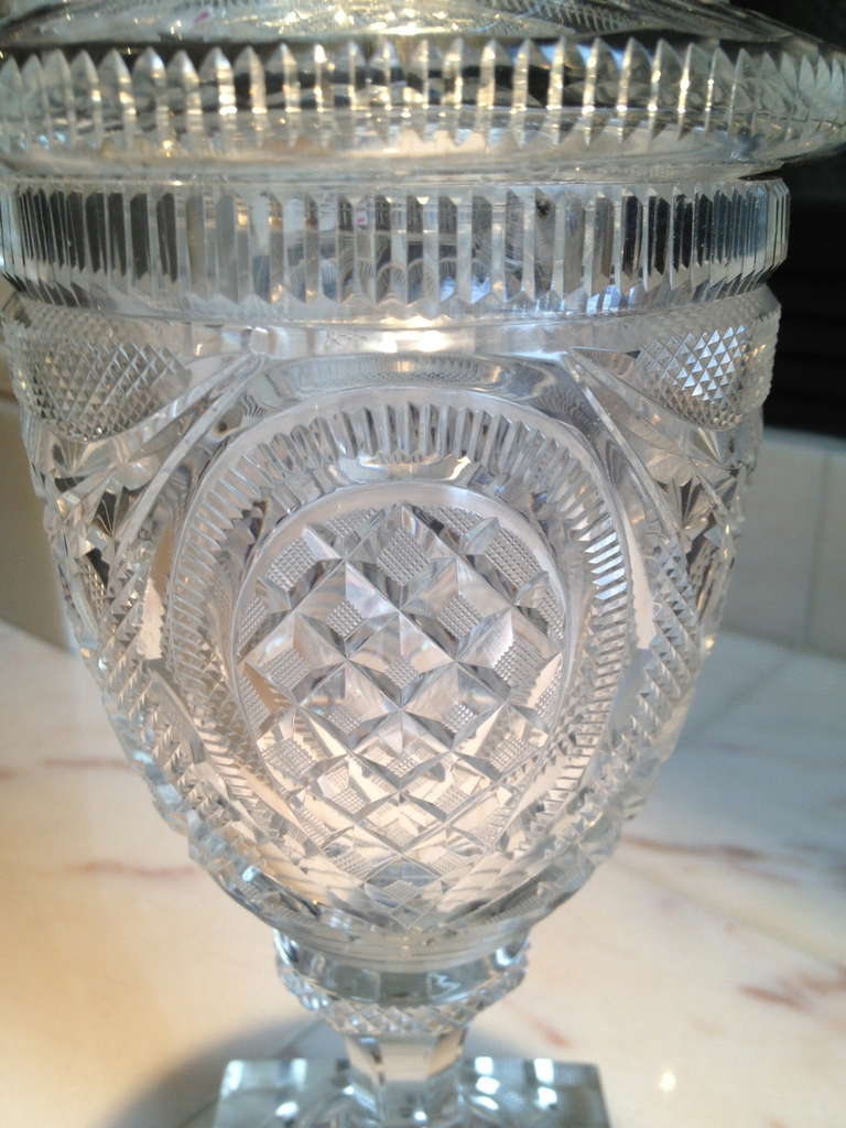 American Brilliant Period Covered Vase, circa 1900 In Excellent Condition For Sale In Redding, CA