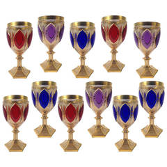 Magnificent Set of Antique Moser Goblets with Beautiful Gilding, circa 1900