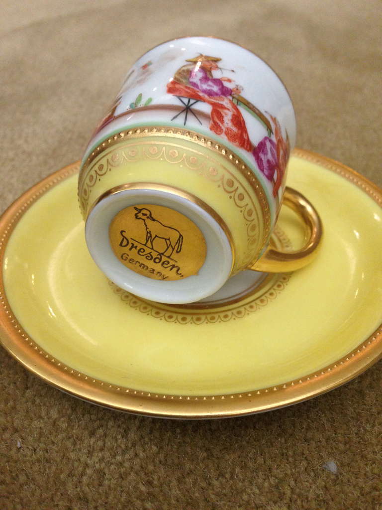 German Demi Cup and Saucer by Lamm Chinoiserie Decoration c.1900 In Excellent Condition In Redding, CA