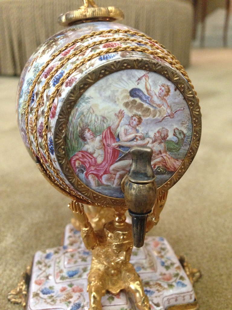 Very Fine Viennese Enamel Wine Barrel Form Perfume with Gilt Bronze Mounts 19th Century 2