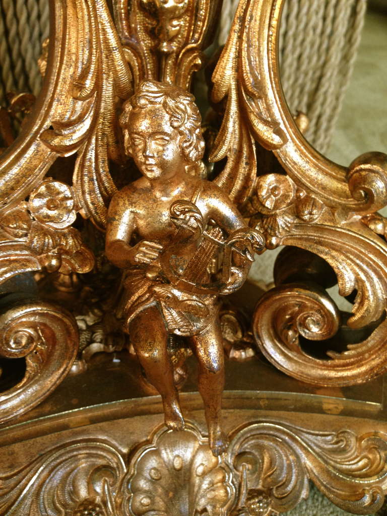 Magnificent Gas Period Candelabra Putti Playing Harp Circa 1860