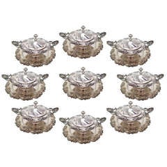 Set of 9 Mouser Sterling Silver Pot De Creme Service c. 1900