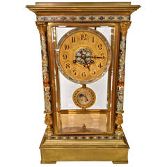 Tiffany and Co. Champleve Enamel and Gilt Bronze Mantle Clock 19th Century