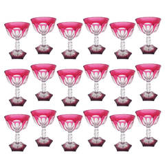 Eighteen Rare Baccarat Two-Color Champagne Glasses, circa 1940