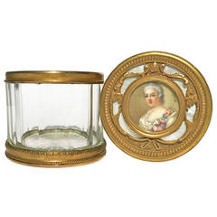 French Dresser Jar Gilt Bronze and Mother-of-Pearl with Miniature, circa 1890