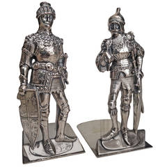 Sheffield Plate on Copper Bookends Knights in "Shining" Armor, 19th Century