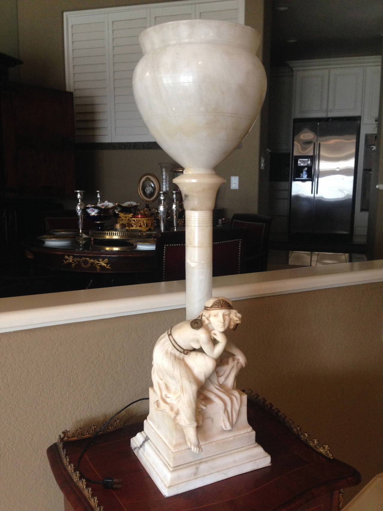 Art Nouveau Carved Alabaster "Orientalist" Torchiere Lamp, circa 1890