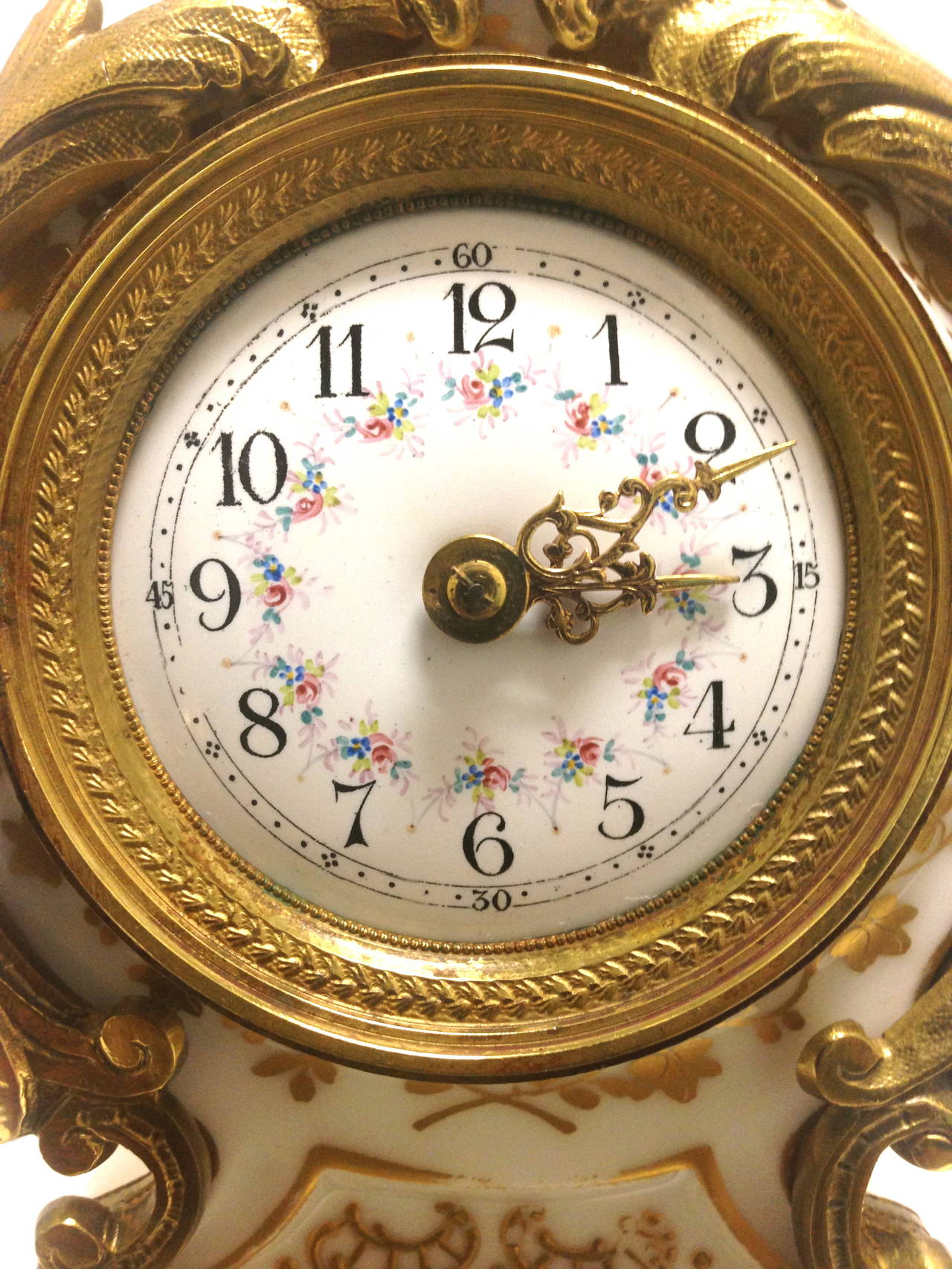 Miniature Old Paris Handpainted Porcelain Clock with Gilt Mounts, circa 1920