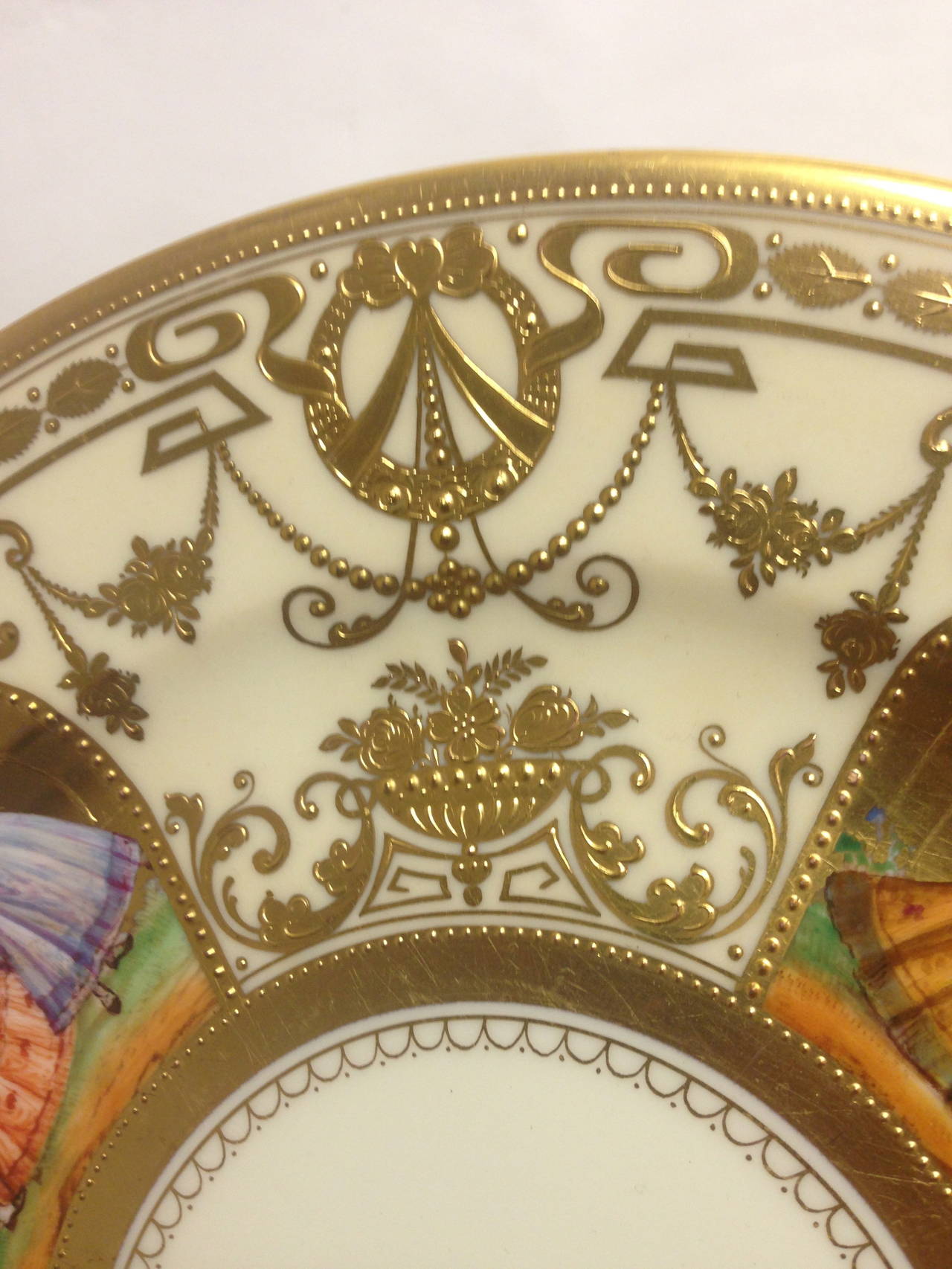 12 Fabulous Dresden Service Plates by Ambrosius Lamm, circa 1920 In Excellent Condition In Redding, CA