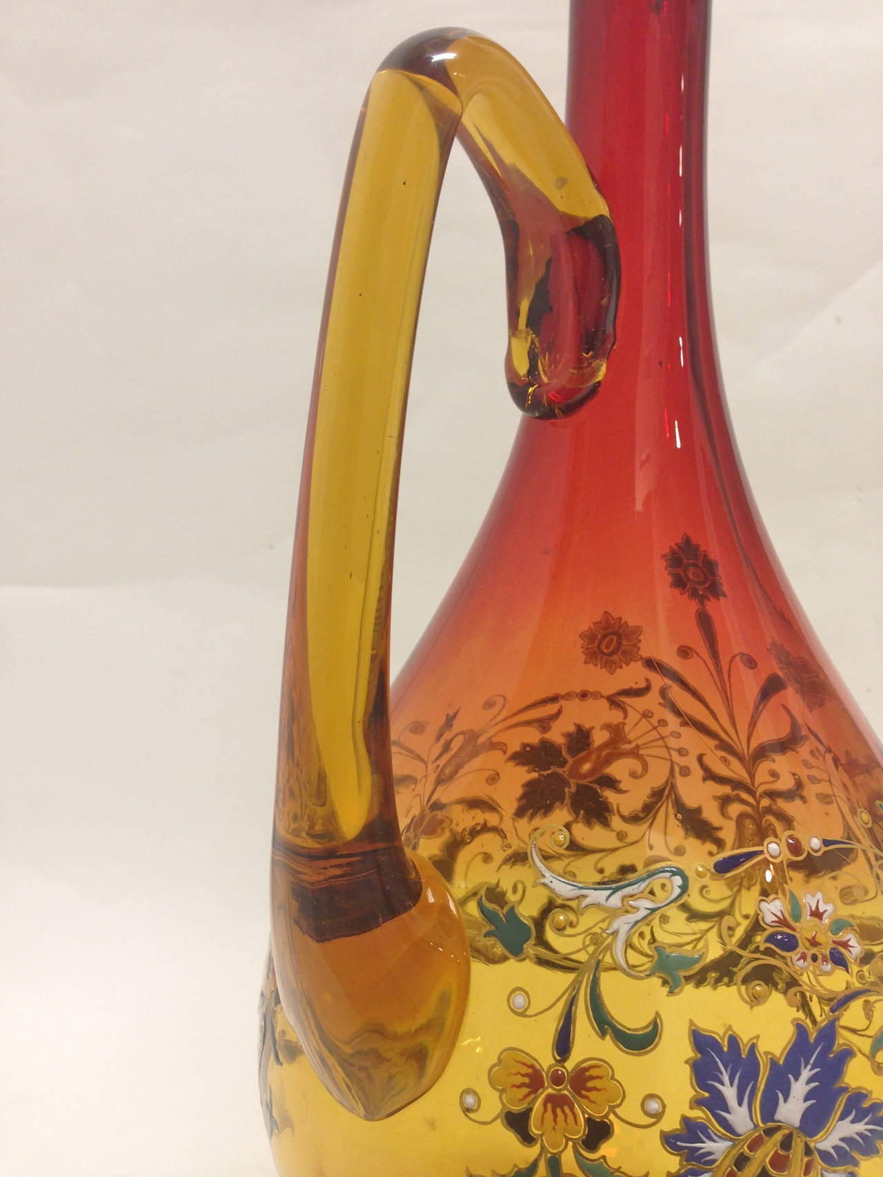 Large Moser Exhibition Ambrina Ewer Enamel Jewelled and Gilt Pitcher, circa 1900 In Excellent Condition In Redding, CA