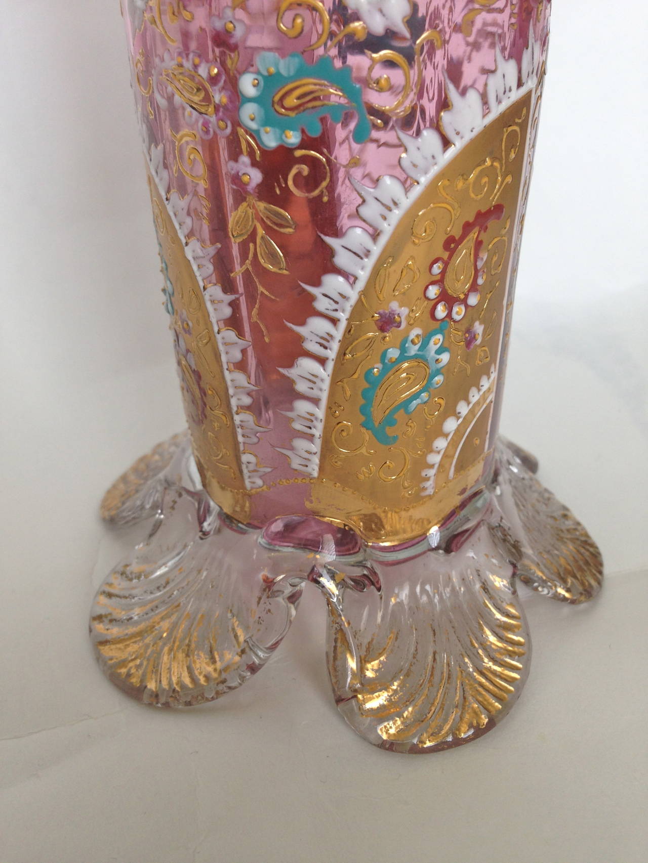 Lovely Moser Vase Naturalistic with Applied Glass Petals, circa 1900 In Excellent Condition In Redding, CA