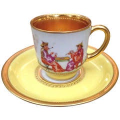 Antique German Demi Cup and Saucer by Lamm Chinoiserie Decoration c.1900