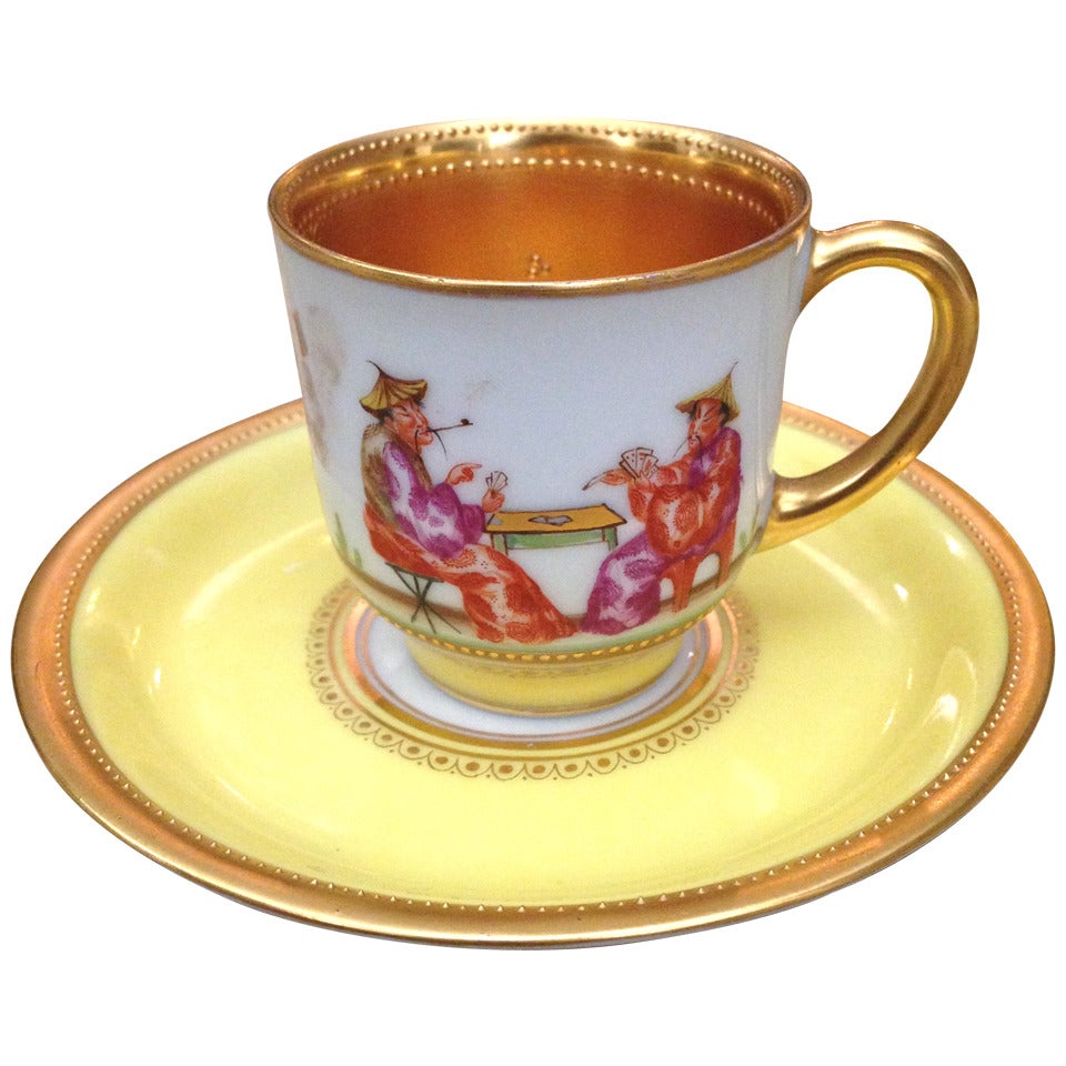 German Demi Cup and Saucer by Lamm Chinoiserie Decoration c.1900
