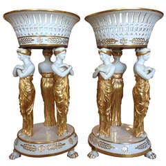 Rare MP Sevres Bisque Ware and Porcelain Figural Comport Stands 19th Century