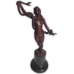 Orientalist Bronze Figure of a Snake Dancer c. 1900 Artist Signed