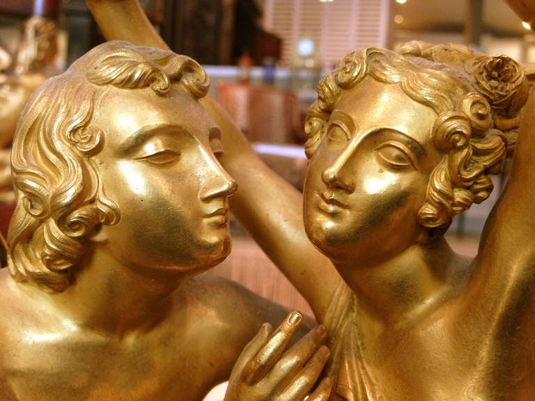 A Fine French Dore Bronze Empire Mantle Clock Cupid and Psyche c. 1850 1