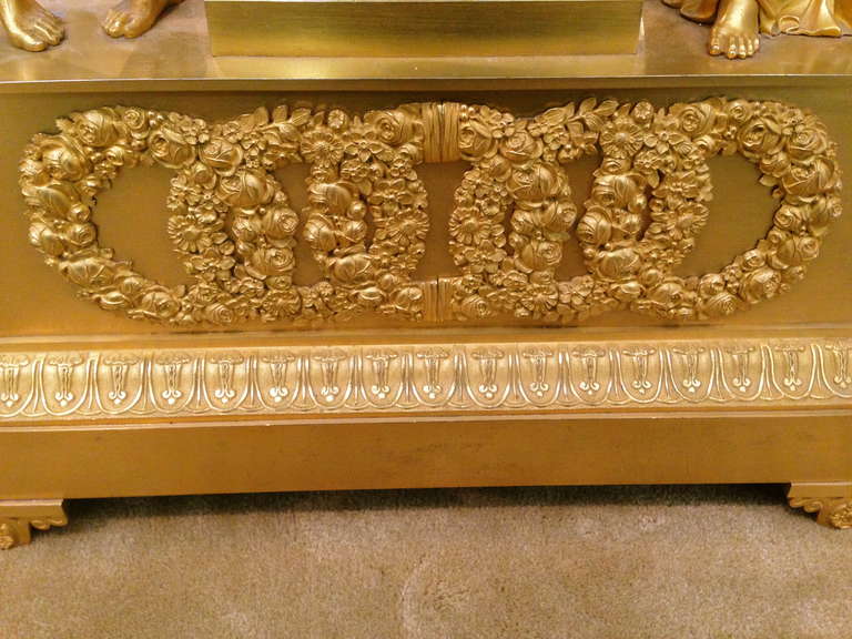 A Fine French Dore Bronze Empire Mantle Clock Cupid and Psyche c. 1850 In Excellent Condition In Redding, CA