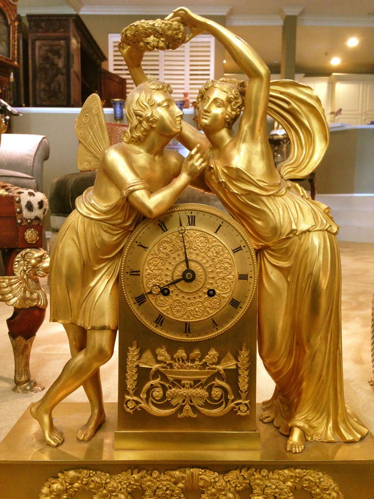 Second Empire A Fine French Dore Bronze Empire Mantle Clock Cupid and Psyche c. 1850