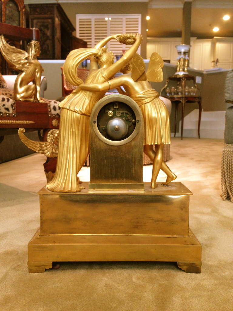 A Fine French Dore Bronze Empire Mantle Clock Cupid and Psyche c. 1850 5