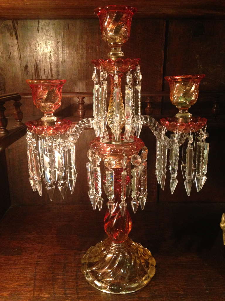 French Outrageous Signed Baccarat Candelabras 19thc Rare Amberina