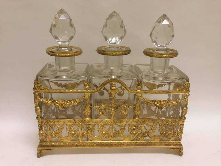 French Gilt Bronze and Glass Liquor Set 19th Century Baccarat Attribution