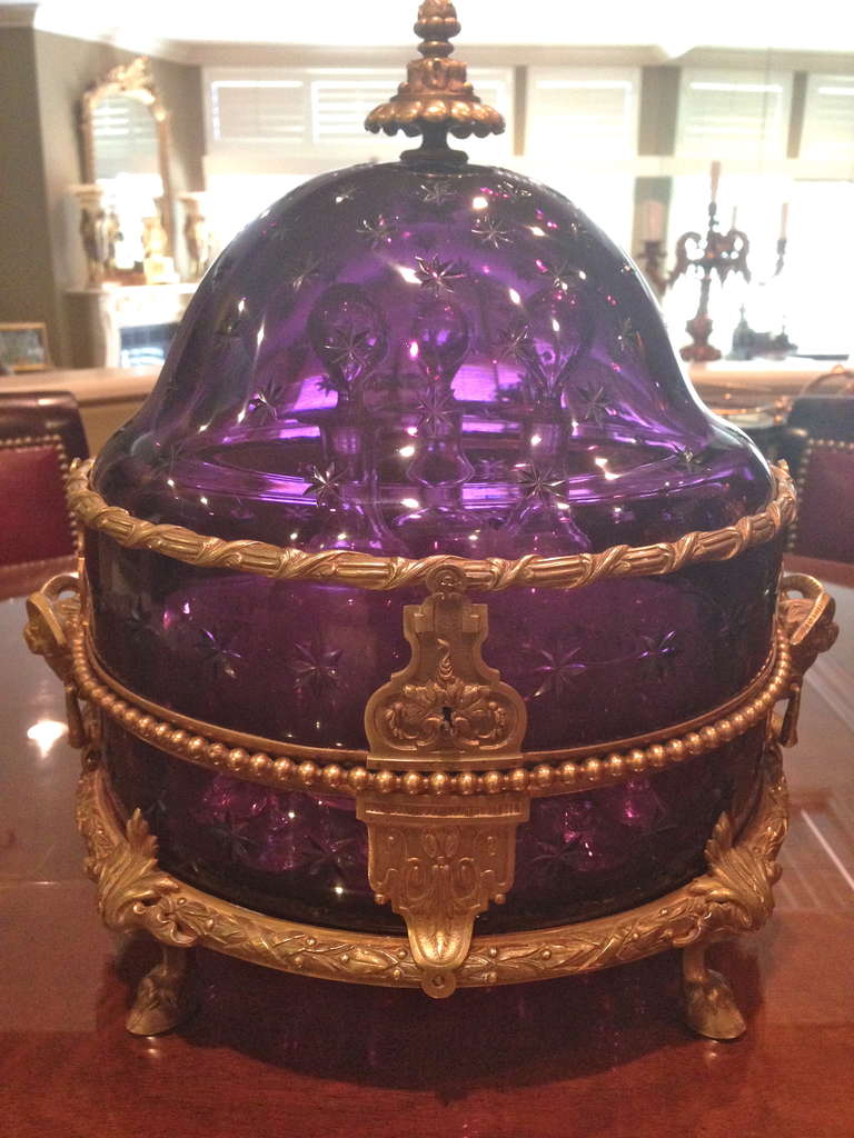 French 19th Century Tantalus Amethyst Color Glass and Gilt Bronze Mounts