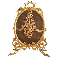Antique Beautiful Gilt Bronze Fire Screen by Charles Casier, France, Signed, circa 1900