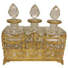 French Gilt Bronze and Glass Liquor Set 19th Century Baccarat Attribution