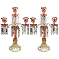Outrageous Signed Baccarat Candelabras 19thc Rare Amberina