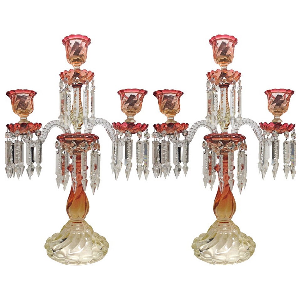 Outrageous Signed Baccarat Candelabras 19thc Rare Amberina
