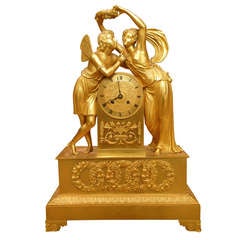 A Fine French Dore Bronze Empire Mantle Clock Cupid and Psyche c. 1850