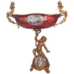 Grand Tour Object Vertue Enamel and Gilt Bronze Compote with Putti, circa 1980