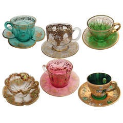 Assorted Set of Six Moser Cups and Saucers c. 1900