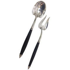 Tiffany & Co. Sterling Silver Salad Set with Ebony Handles c.1920