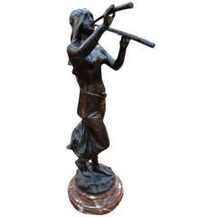 French Art Nouveau Bronze Orientalist Subject Figure of a Flute Player