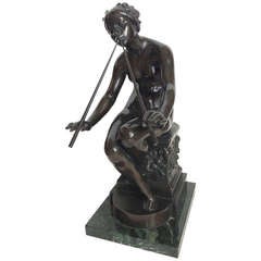 Bronze Clad Figure Group of a Seated Female Flutist Artist Signed